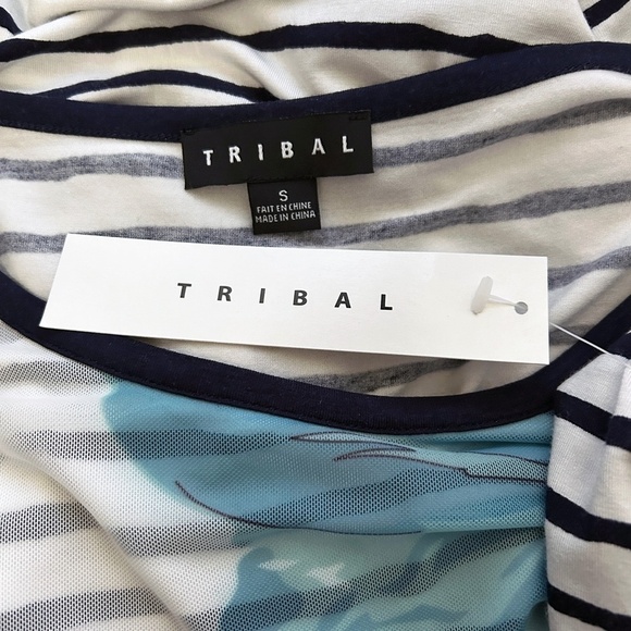 TRIBAL Top Shirt Blouse Tunic Rayon Nylon Limited Edition Floral and Stripe - Picture 10 of 13